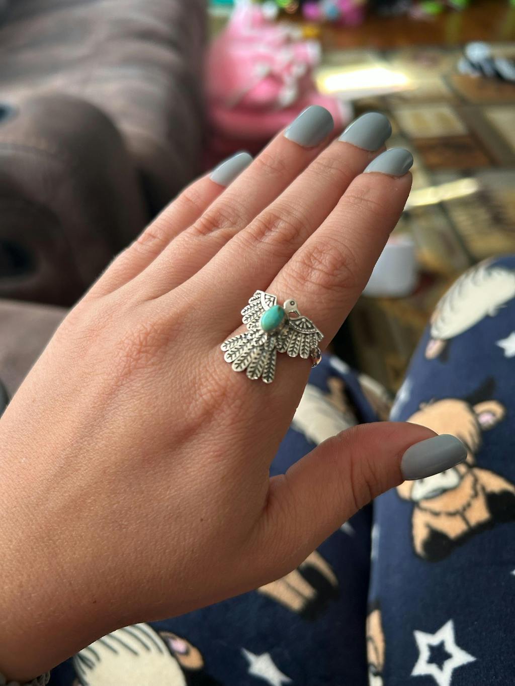 Turquoise Ring ~ Eagle Bird Ring ~ Sterling Silver 925 ~ MR363