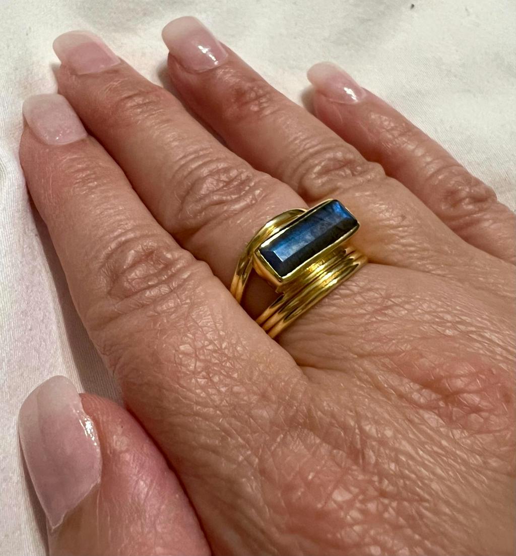 Jani Ring ~ Rainbow Labradorite ~ 18k Gold Plated ~ MR304