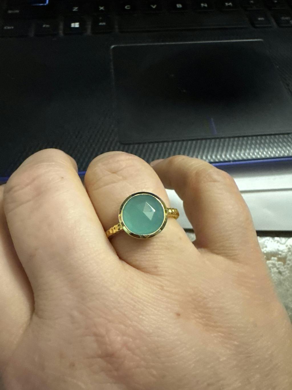 Gabi Aqua Chalcedony Gold Ring ~ 18k Gold Plated ~SMR106
