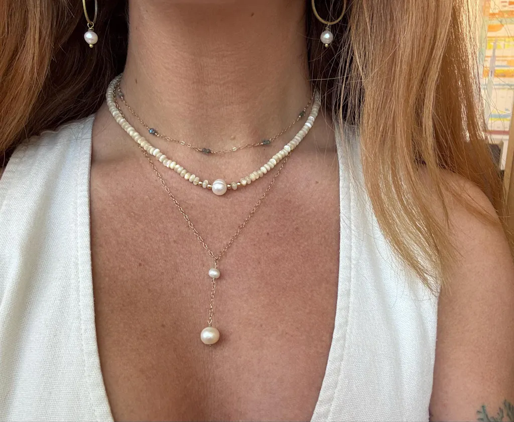 Fresh Water Pearl & Mother of Pearl necklace~ Sterling Silver 925 or Gold Filled ~ MN158