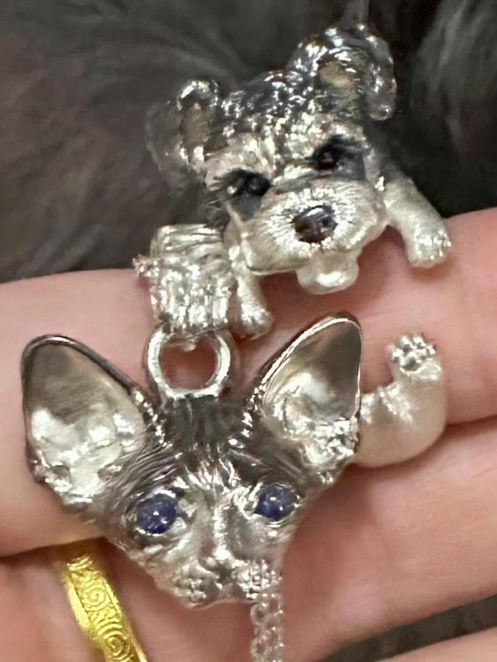 Schnauzer Pendant & Ring Set - Handcrafted Sterling Silver Jewelry