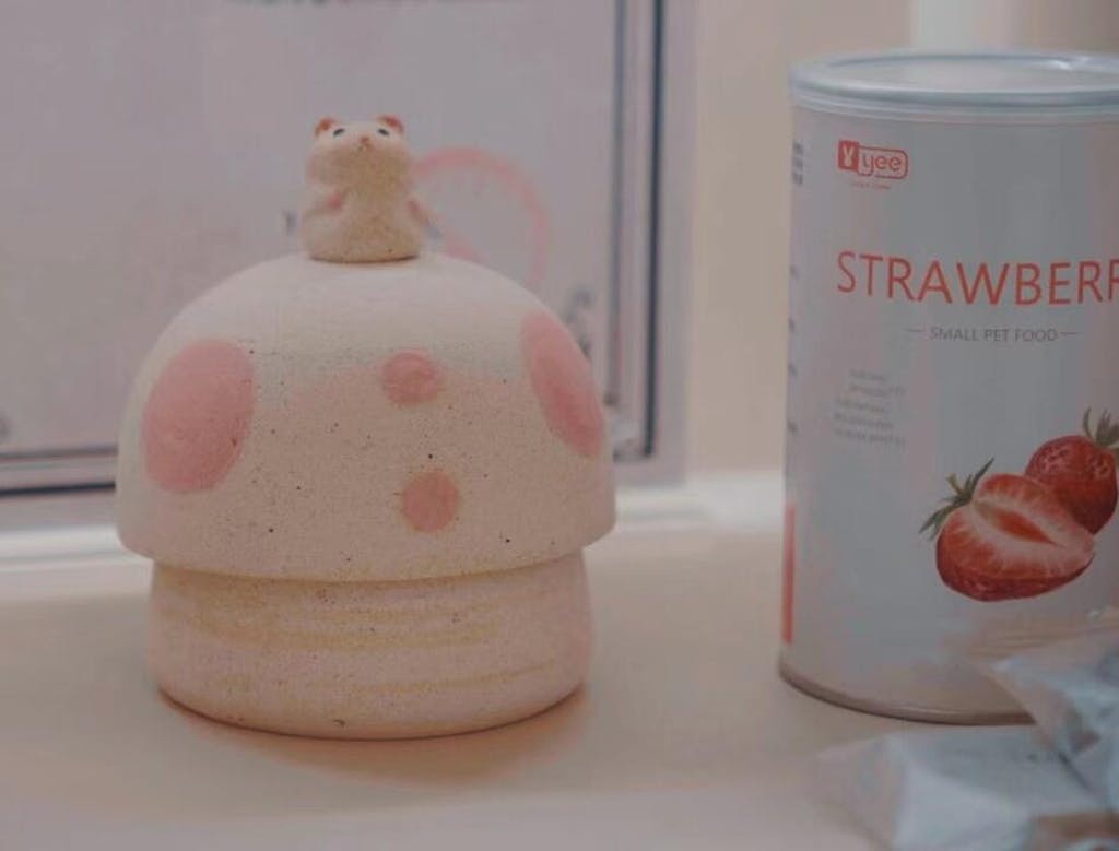 Polka Dot Ceramic Pet Urn - Handmade Pottery Adorable Pet Figurine