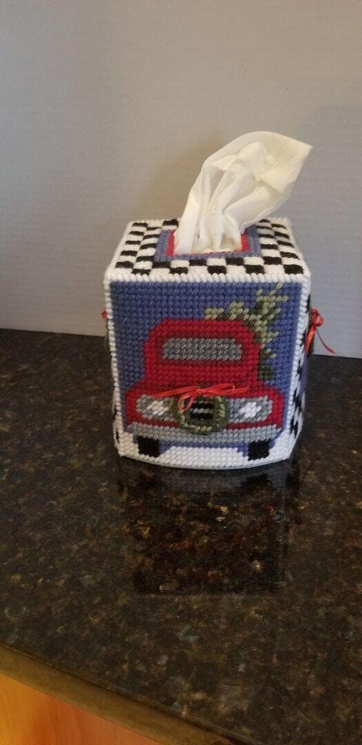 Old Red Truck Tissue Box Cover Plastic Canvas Kit – Mary Maxim