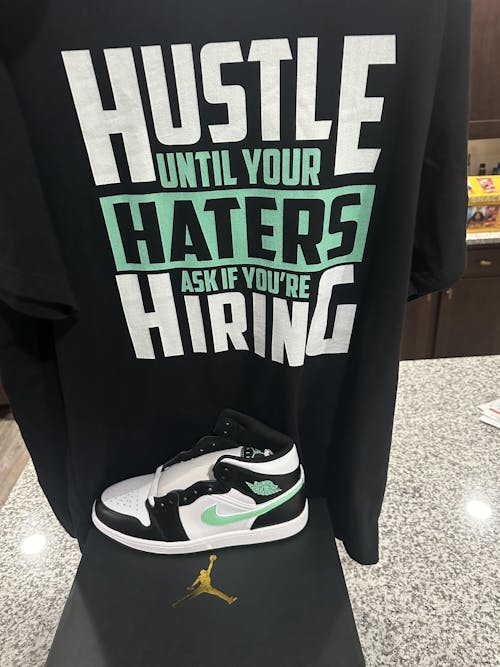 Air Jordan 1 Mid Green Glow Sneaker Matching TShirt(HUSTLE UNTIL YOUR