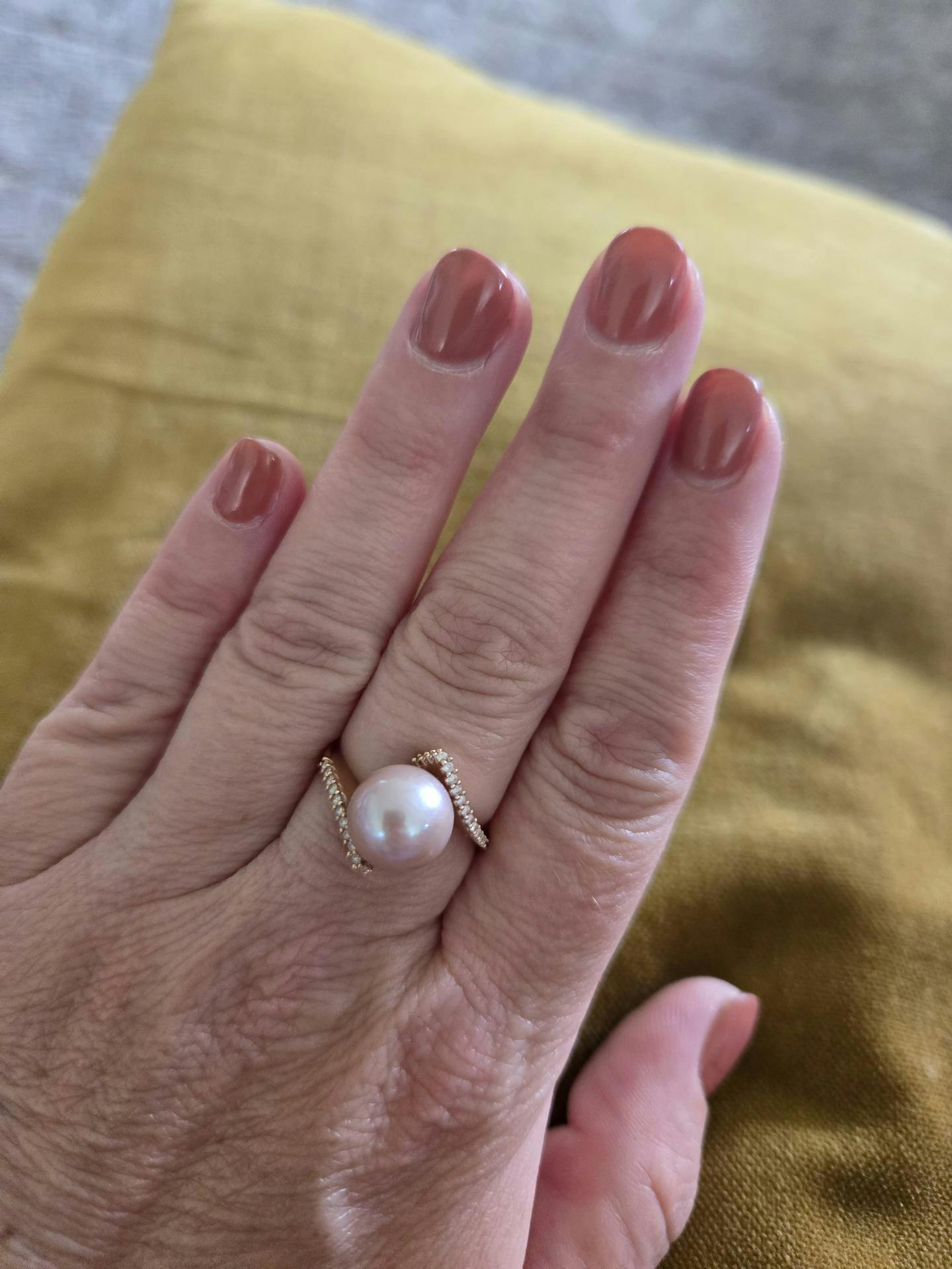 ラベンダー 淡水パール リング ダイヤモンド ローズゴールド