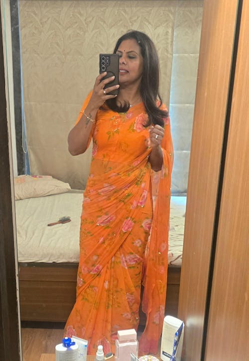 Vintage Orange Chiffon Saree