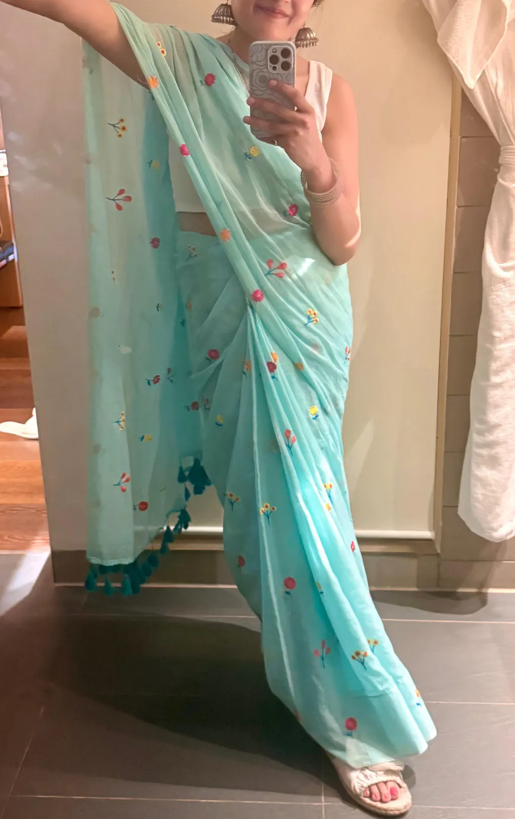 Gardenalia Aqua - Embroidered Mulmul Cotton Saree