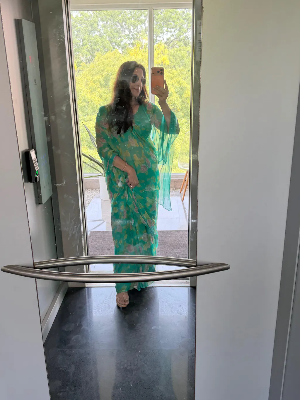 Selene - Turquoise Blue Floral Print Pure Chiffon Saree