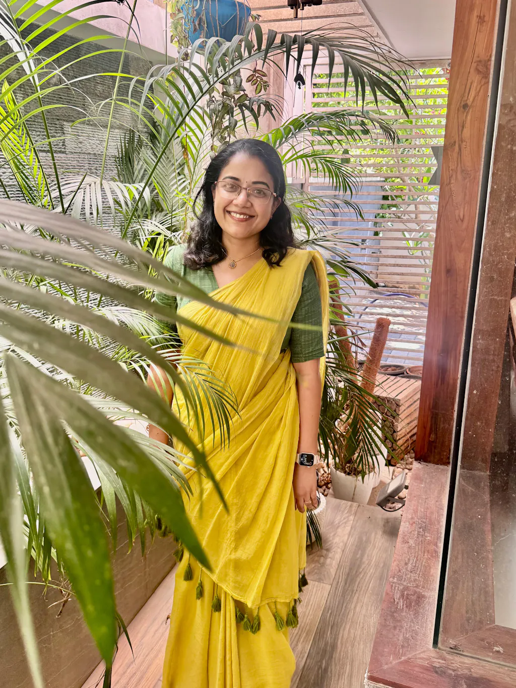 Olive Oasis - Plain Green Mul Cotton Saree