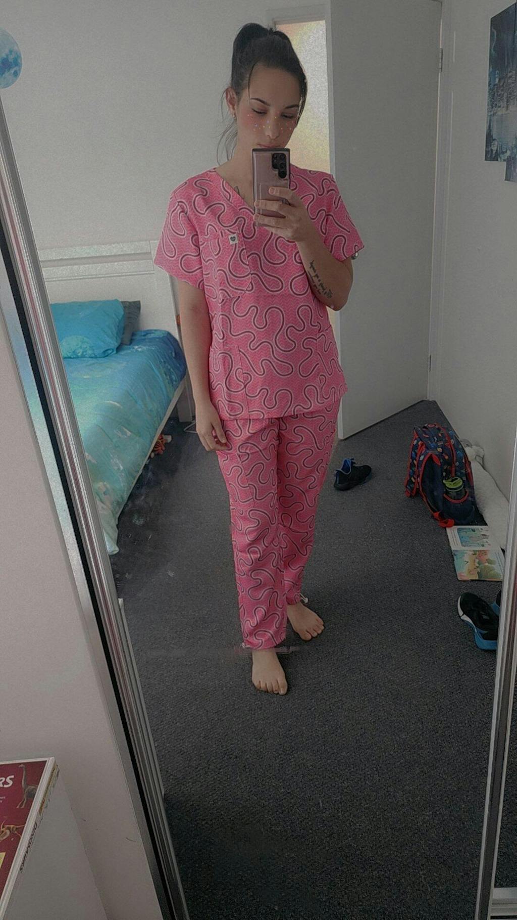 Pink Ripple Scrub Set