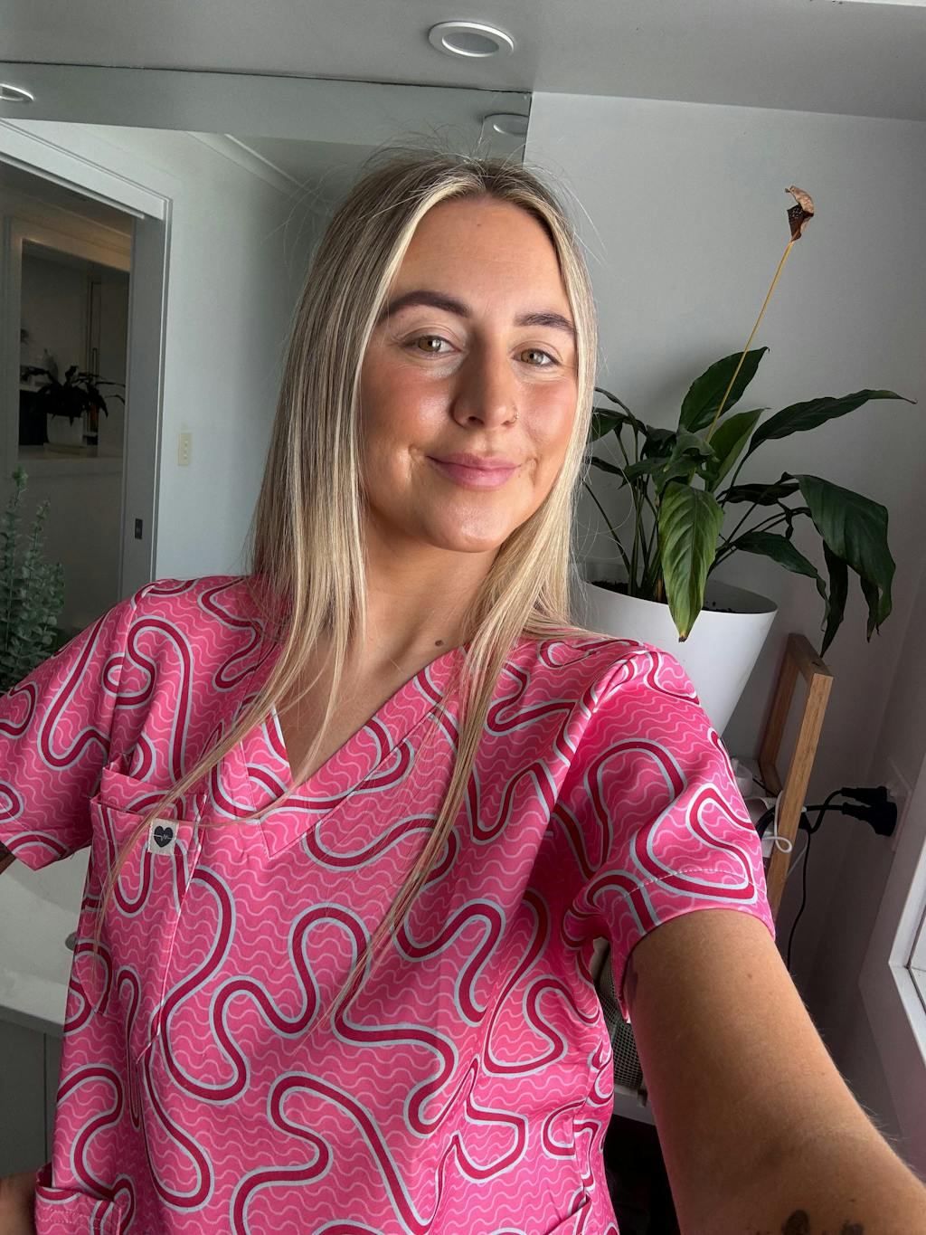 Pink Ripple Scrub Top