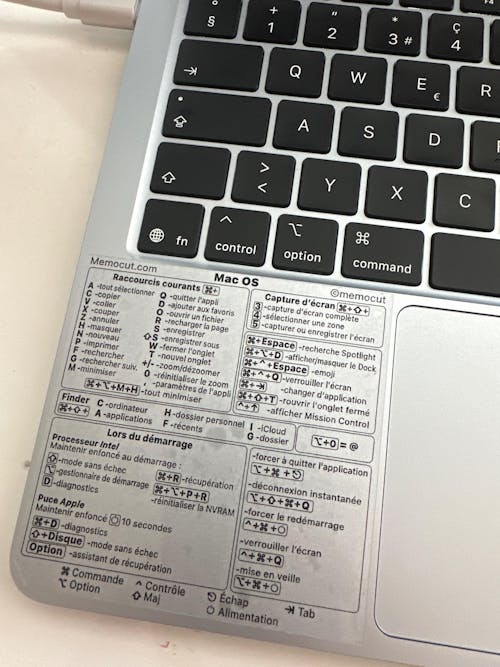 Macbook macOs | Autocollant Raccourcis Clavier