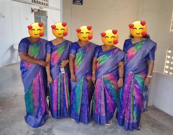 Banarasi Linen Saree in Melting Tones | Navy Blue Border