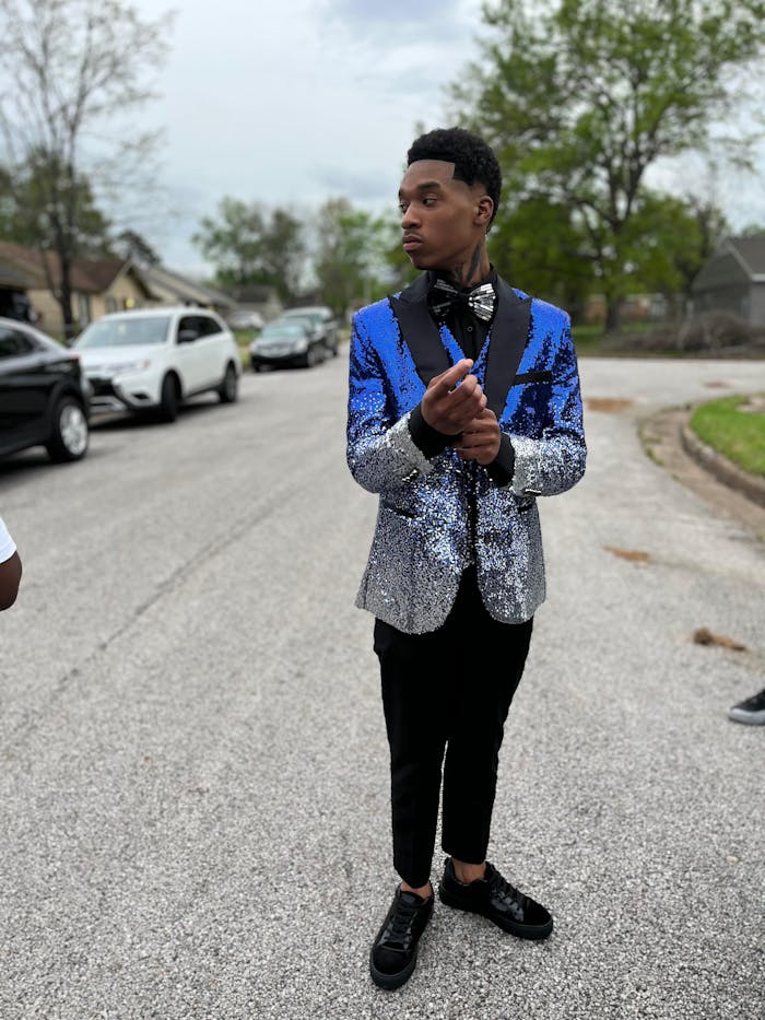 Menseventwear Men's Fashion Gradient Sequined Tuxedo Suit Peak lapel Men's Suit (Blazer + Vest + Pants)