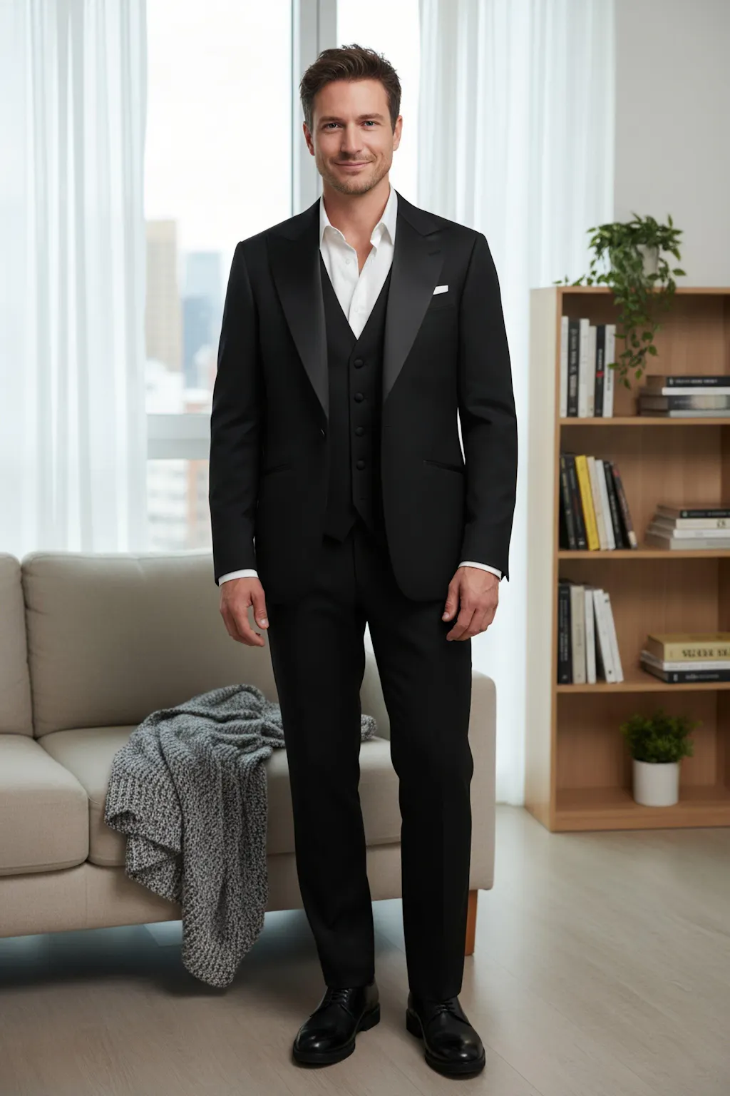 Fashion Men's 3 Pieces Flat Peak Lapel Tuxedos For Party (Blazer+vest+Pants)