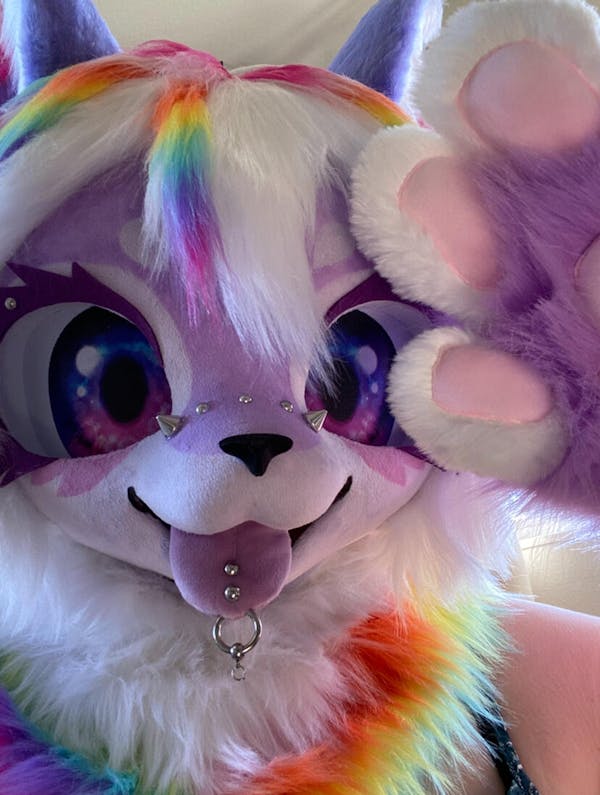 Pink Rainbow Kitten Kemono Head Fursuit (Gift Handpaws+Tail)