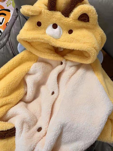 Cartoon Bear Bee Plush Hooded Pajamas Set