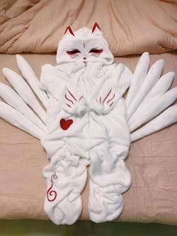 White Nine-tailed Fox Plush Hooded Pajamas