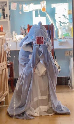 Kawaii Cartoon Shark Hooded Blanket Pajamas