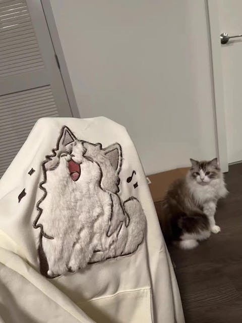 Cartoon Embroidery Singing Kitty Cat Sweatshirt Hoodie