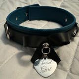 Premium Jade Empress Leather BDSM Bow Collar with Custom Engraved Silver Pendant