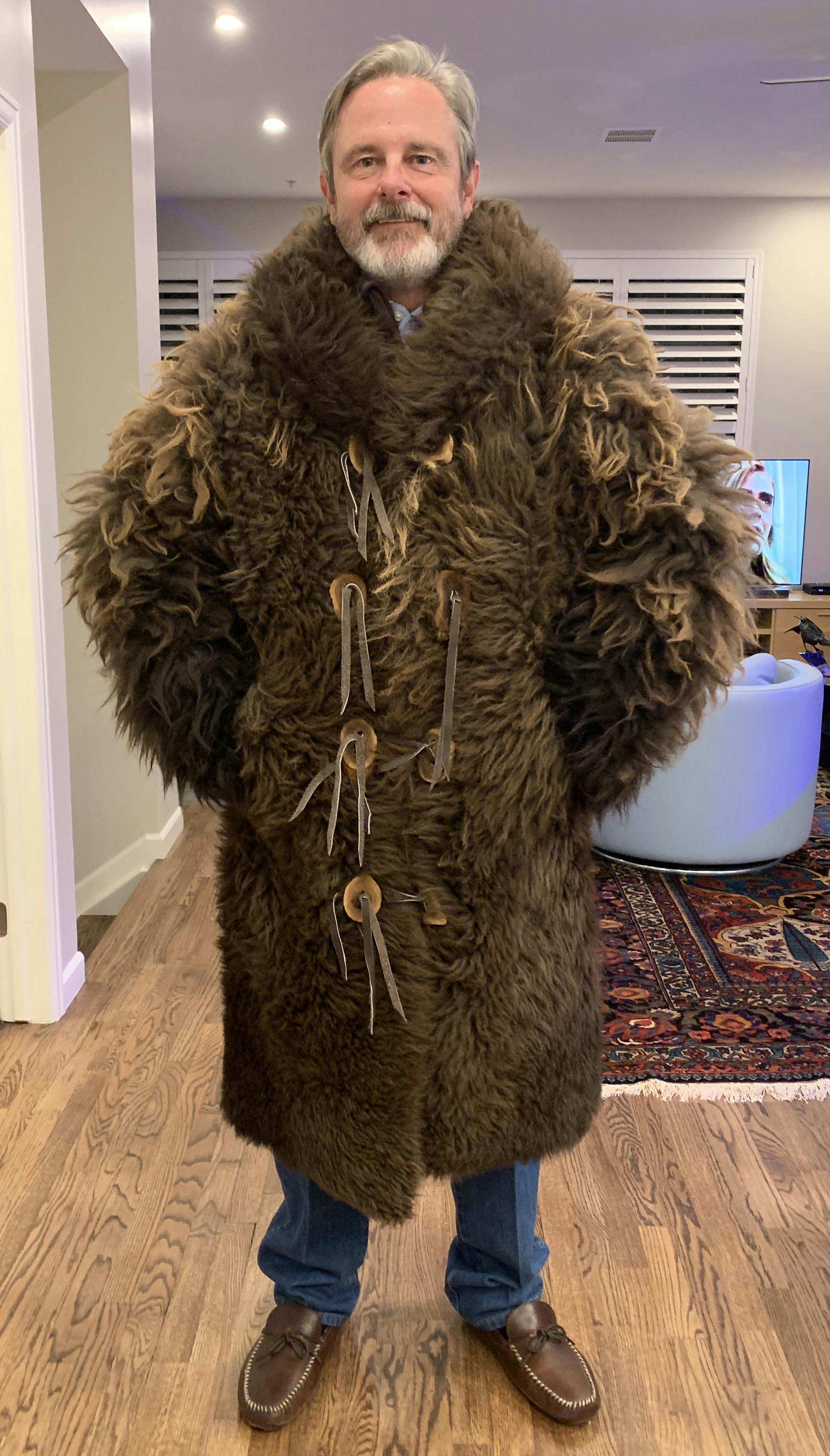 the long dark bearskin coat