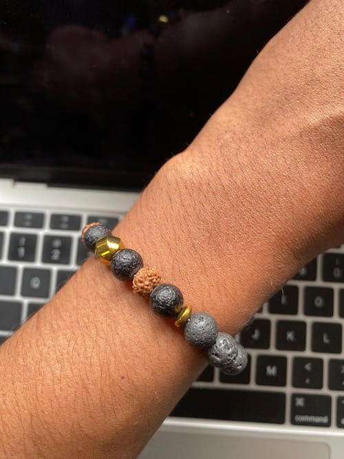 Grounded Rudraksh & Saffordite Natural Stone Bracelet With MagSnap2