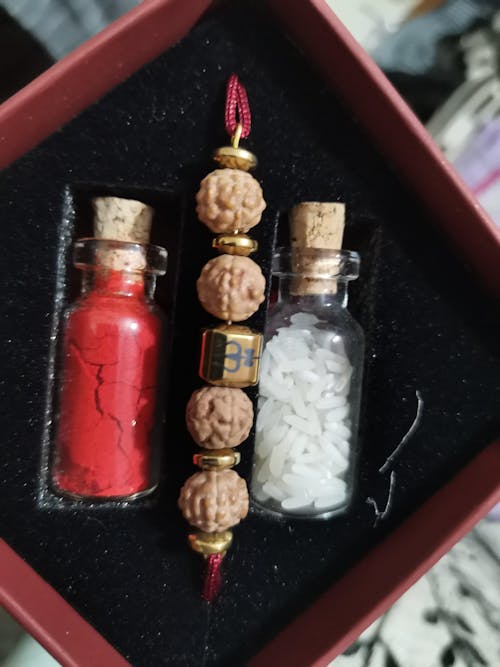 Power Shiv Trishul Rudraksha Natural Stone Rakhi