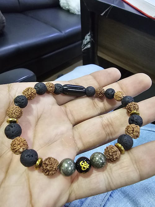 Spiritual Rudraksh Natural Stone Pyrite Om Bracelet