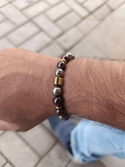 Personalised Abundance Magnet Garnet & Pyrite Natural Stone Bracelet