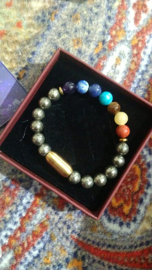 Money Magnet Pyrite 7 Chakra Natural Stone Bracelet