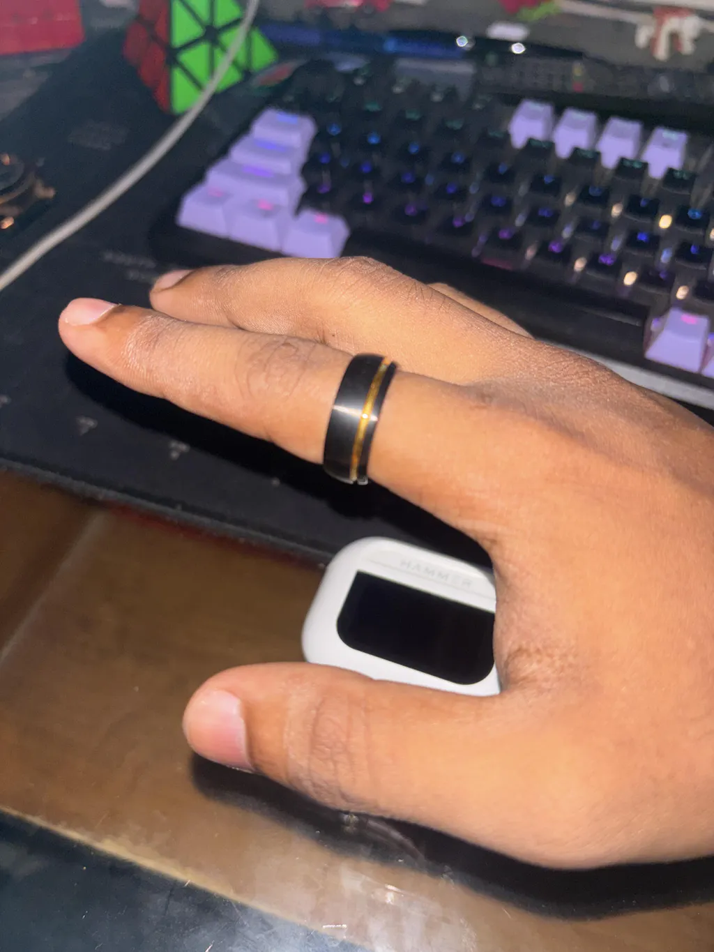 Gold Inlay Black Tungsten Carbide Band Ring