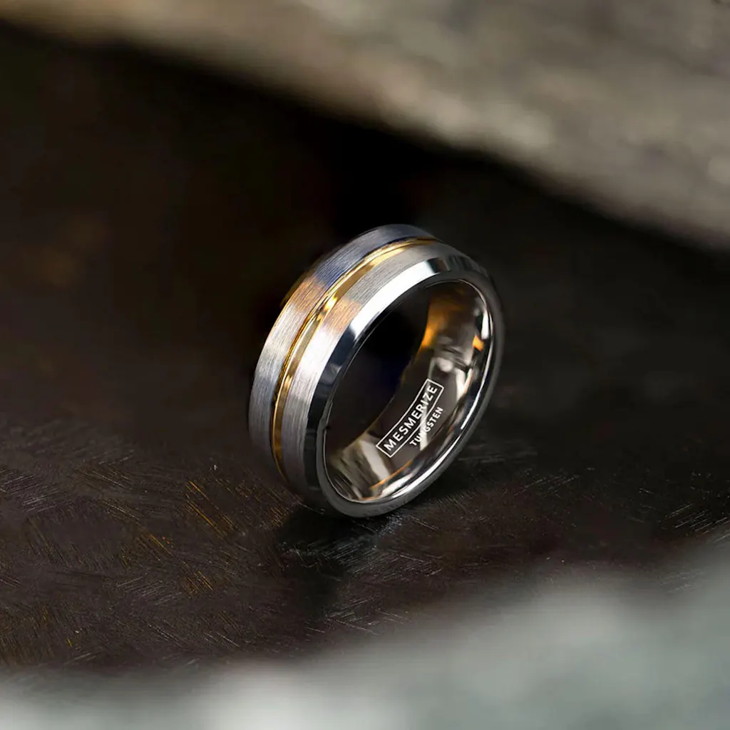 Gold Streak Tungsten Carbide Band Ring
