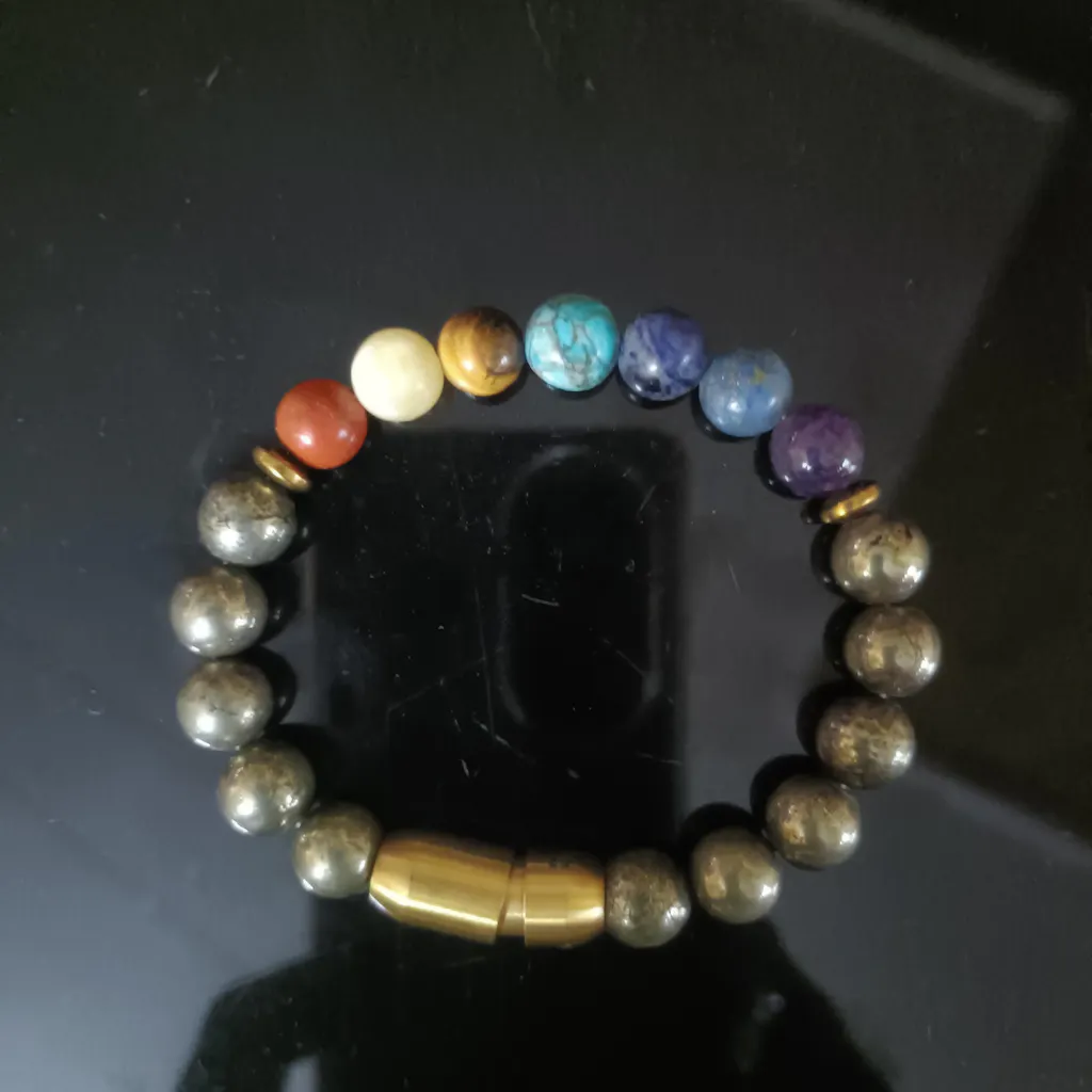 Money Magnet Pyrite 7 Chakra Natural Stone Bracelet