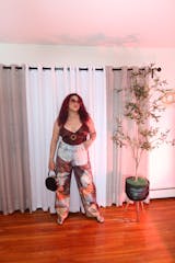 Color Block Button Wide Leg Trousers