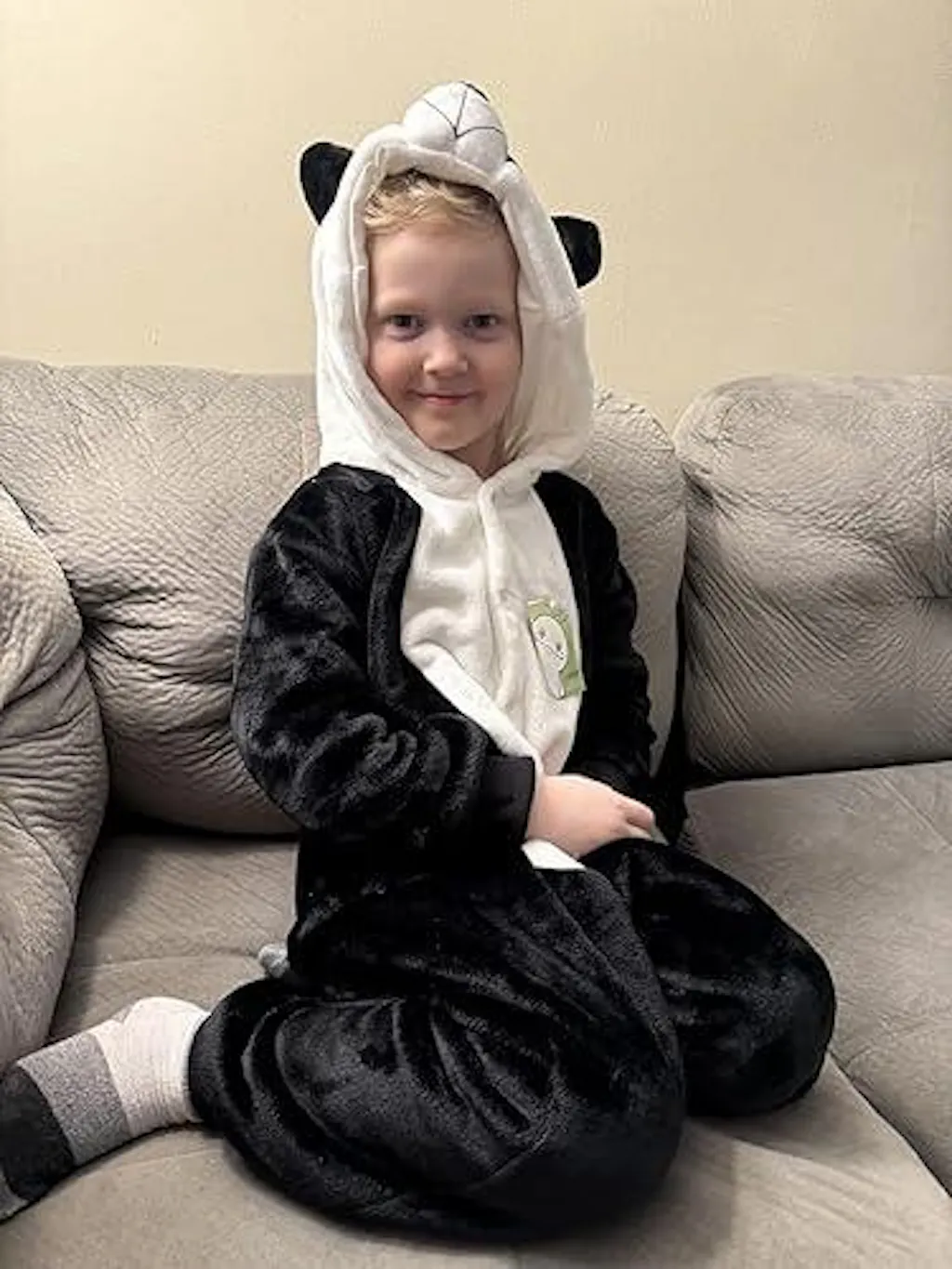 MICHLEY Kids Panda Hooded Romper Flannel Halloween Cosplay Pajamas Costume