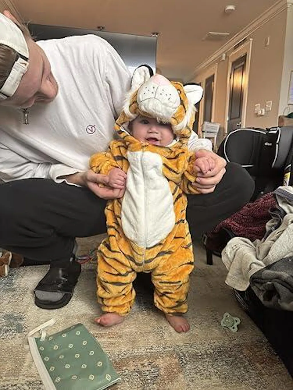 MICHLEY Baby Tiger Costume Romper – Hooded Flannel Animal Jumpsuit