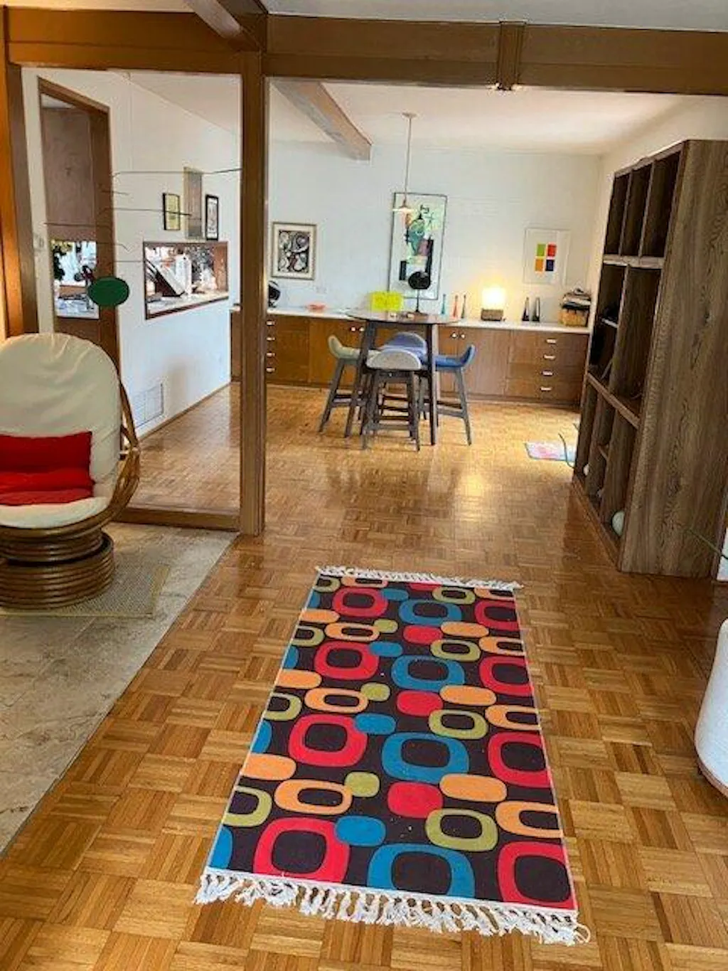 Mid Century Modern Geometric Indoor, Outdoor Area Rug, Lime Green, Aqua Blue, Black