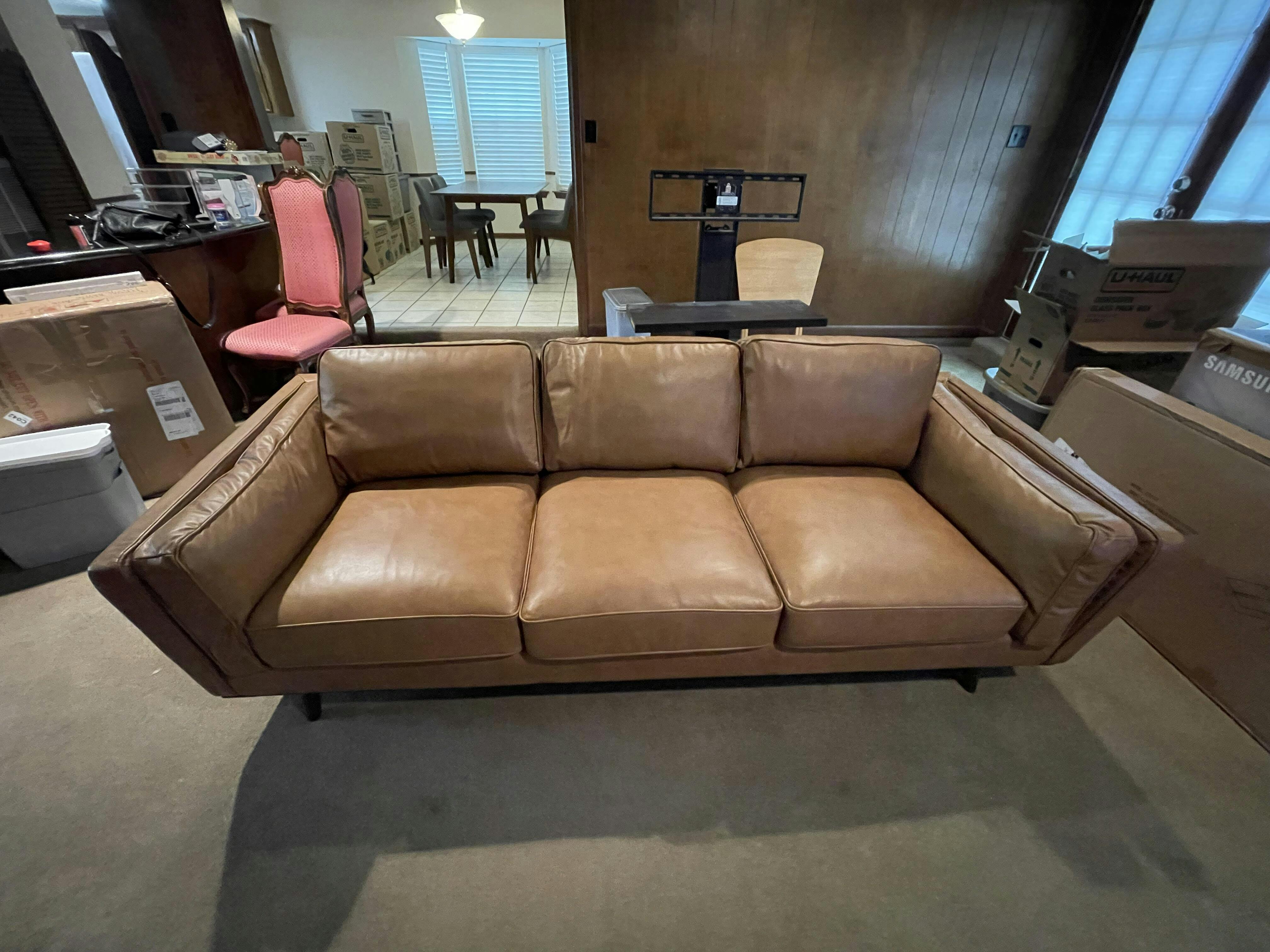 Ferre Leather Sofa - Tan Leather | MidinMod | Houston TX