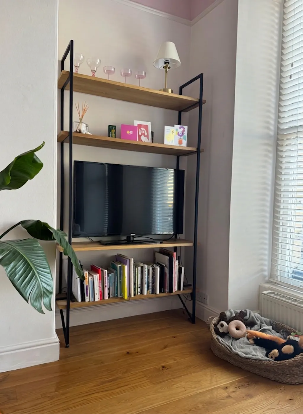 Ladder Shelving TV Stand | Solid Oak | Mid-Century Modern Media Stand