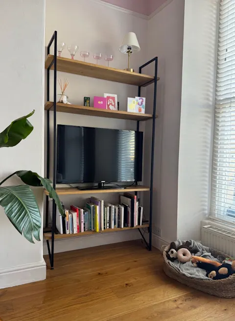 Ladder Shelving TV Stand | Solid Oak | Mid-Century Modern Media Stand