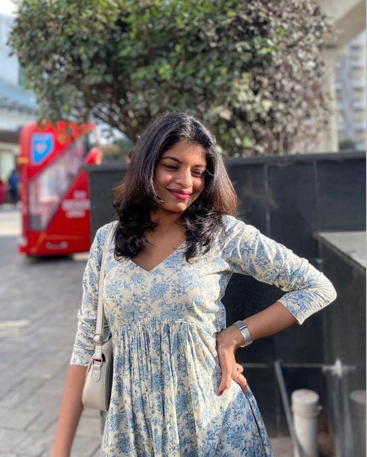 Blue Floral Screen Print Spaghetti Dress