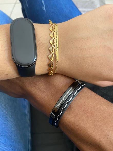 Pulseira Dupla de Couro com Placa Personalizada com Nome ou Frase em Aço Inox Premium