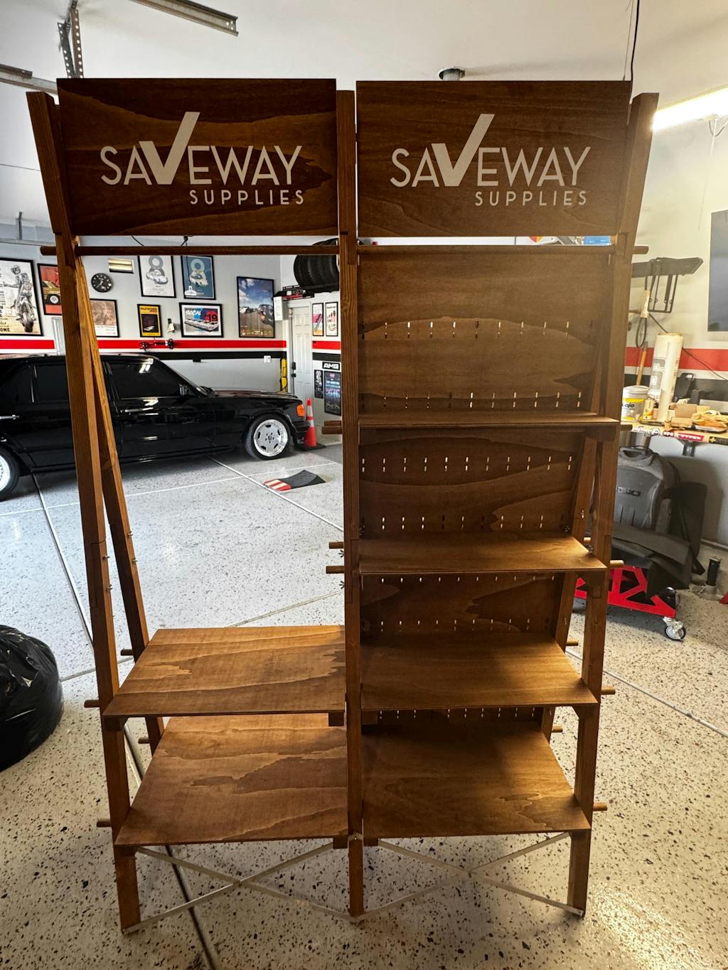 Portable A-frame Double Shelving With Pegboard VPR-01-CF | coffee color