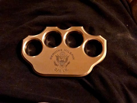 MILSPIN 3/4lb Brass Knuckle Non-Customizable Solid Brass Paperweight (MILSPIN Logo Only)