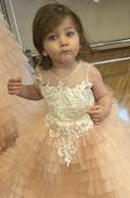 Ball Gown Ivory Lace Peach Cupcake Tulle Keyhole Back Wedding Flower Girl Dress