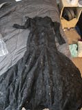 Mermaid Lace 3 in 1 Black Wedding Dress, Cape Veil, Removable Sleeves
