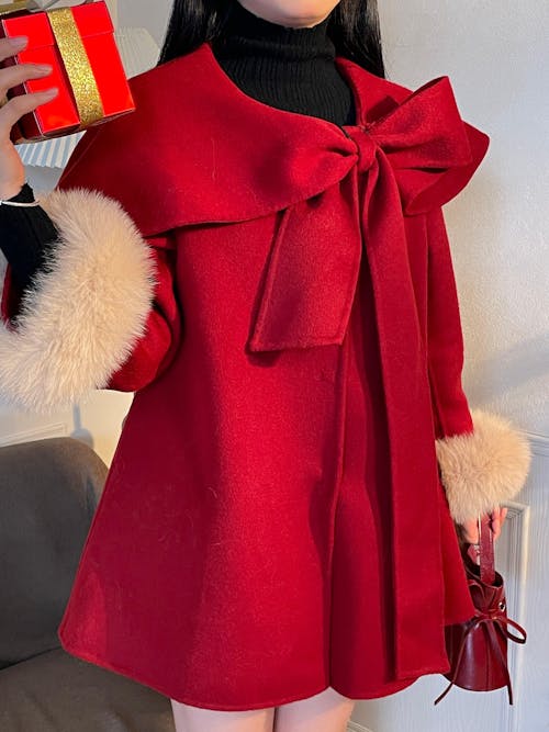 Woolen Coat+Furry Sleeve Cuffs