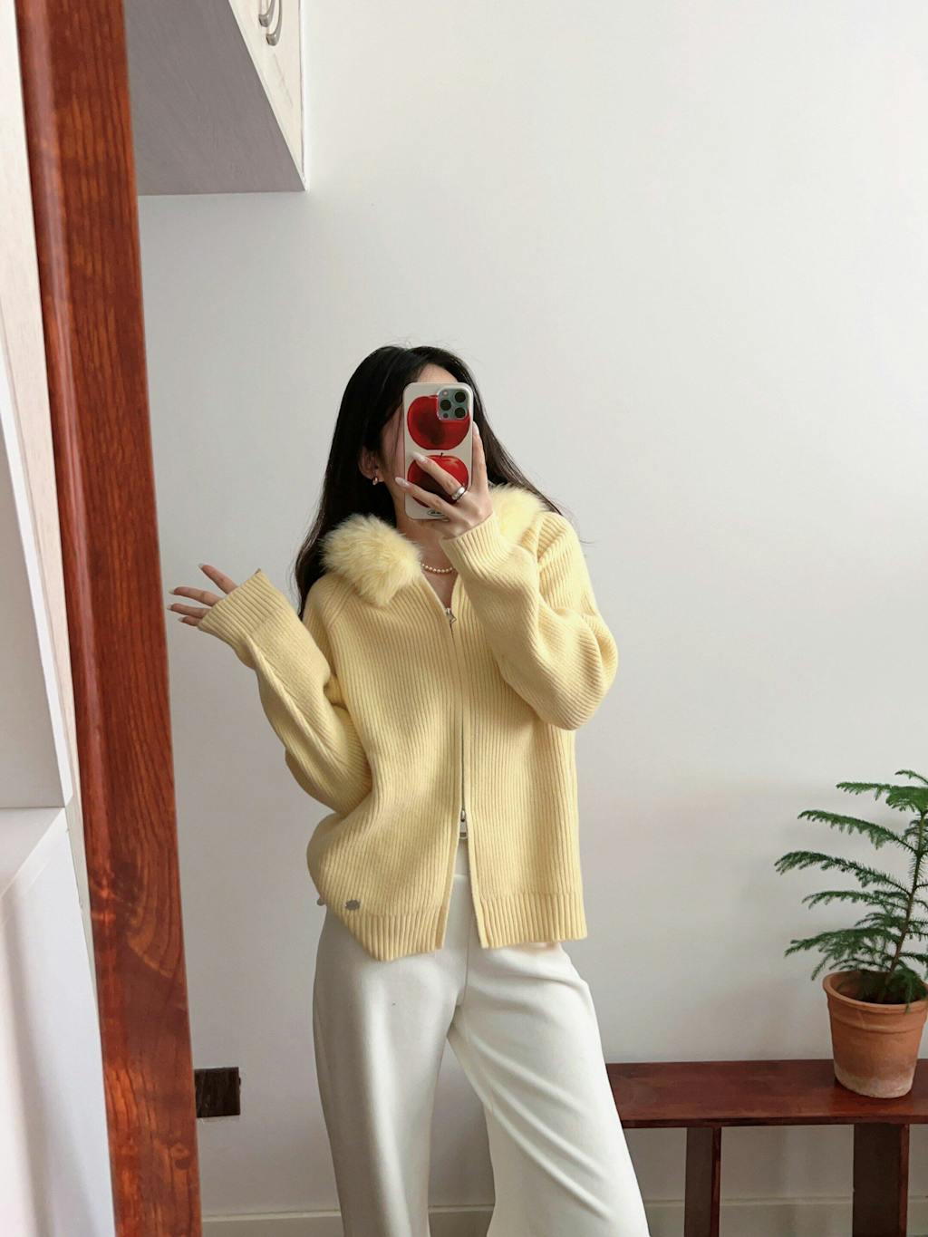 Knit Shirt+Fur Collar