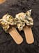 Paris Chain Print Silk Bow Open Toe Flat Sliders in Nude
